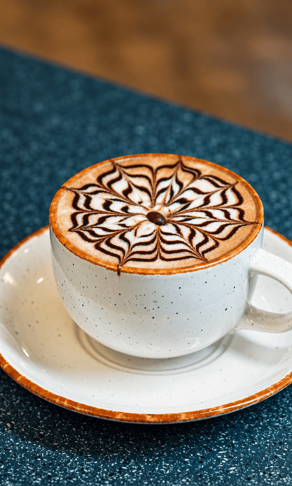 Cafe mocha with decorative latte art